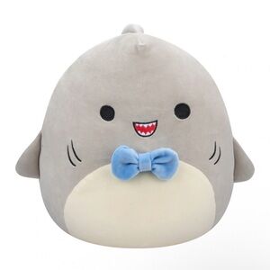 Squishmallows Gray Gordon Shark Plush Toy with Blue Bow